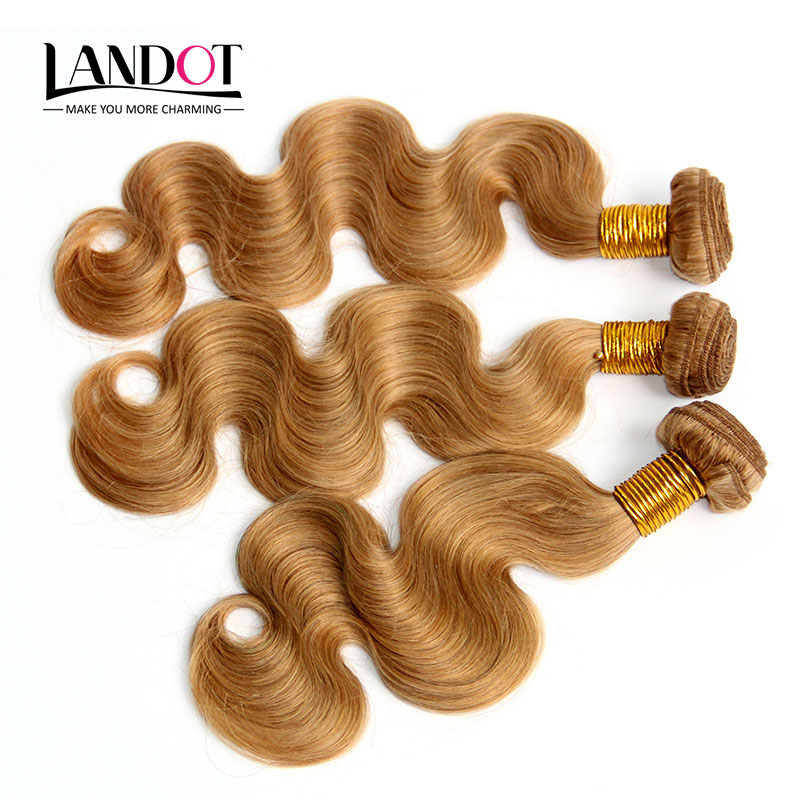 Honey Blonde Brazilian Peruvian Malaysian Indian Russian Human Hair Weave Body Wave 3/4/5 Bundles Lot Color 27# Brazilian Hair Extensions