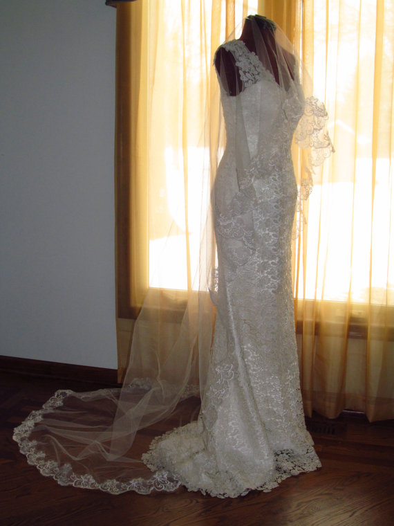 New Top Quality Best Sale Chapel White Ivory Lace Applique veil Without Com Without Comb Bridal Head Pieces For Wedding Dresses
