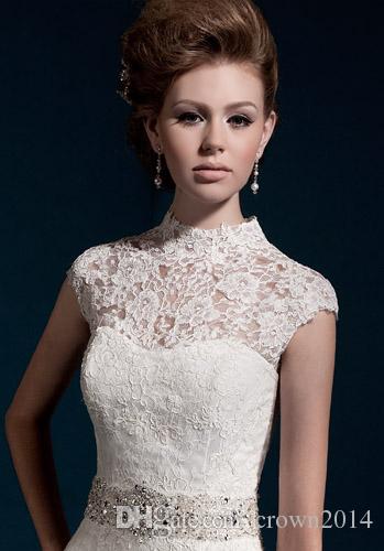 Sheer Scoop/V-neck/High/Bateau Neck Long Sleeve Covered Buttons Lace Applique Bridal Wraps & Jackets For Wedding Dresses Bridal Accessories