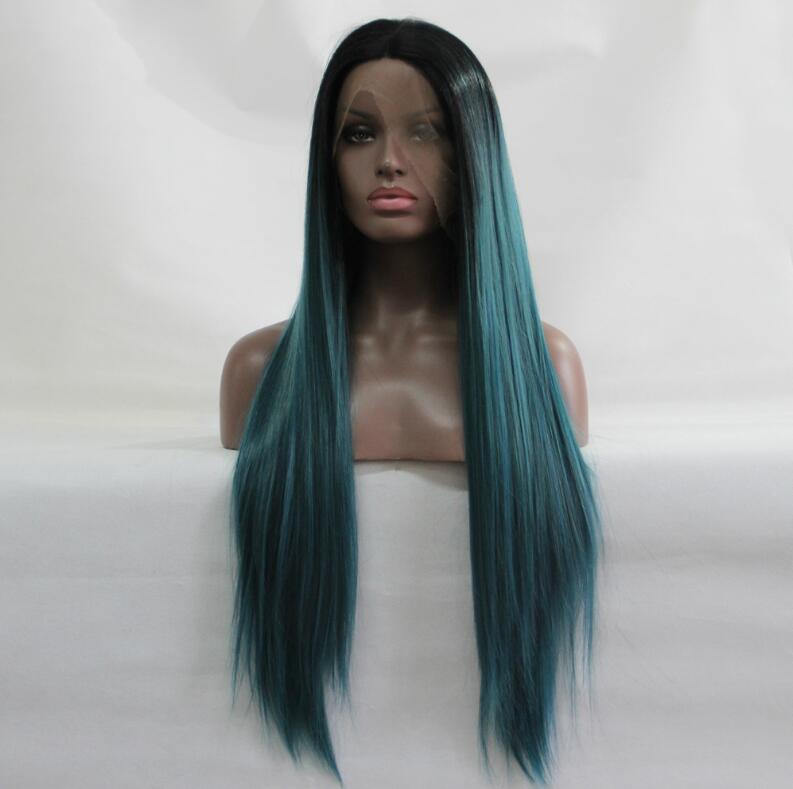 Fashion synthetic Ombre dark green wigs style synthetic lace front wigs womens frontal Lace wigs