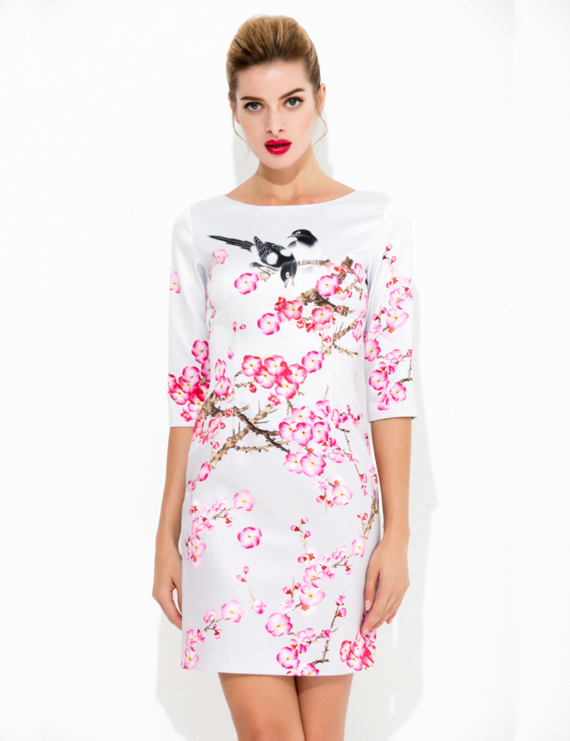 Flower Birds Print Women Sheath Dress Round Neck Short Sleeve Dresses 09K576, As pictures
Flower Birds Print Women Sheath Dress Round Neck Short Sleeve Dresses 09K576, As pictures