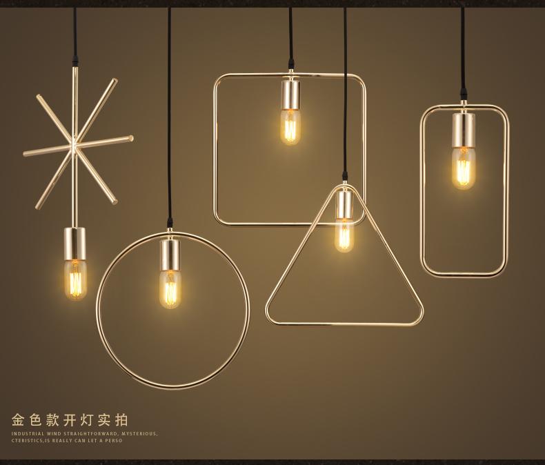Hot New Simple Geometric Pendant Light Iron Loft Creative Minimalist Lamp Industrial Vintage LED Pendant Lights