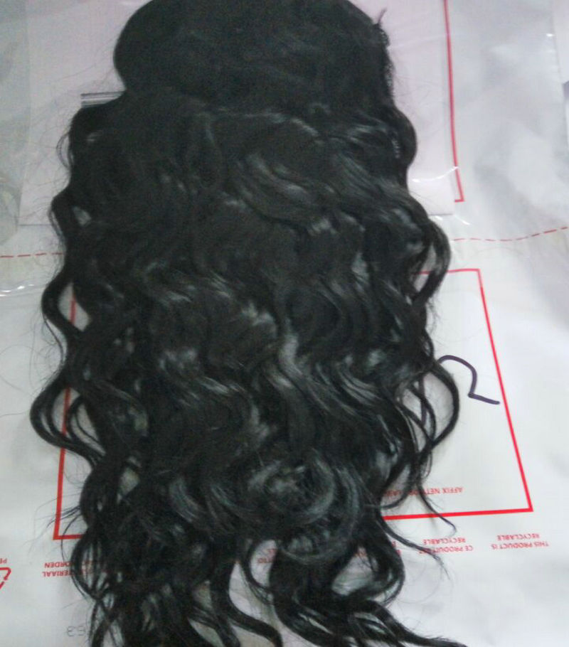 Brazilian Loose wavy hair puff updo remy Human Hair Ponytail Extension Brazilian Virgin Hair Ponytail Extension with black drawstring 1b
