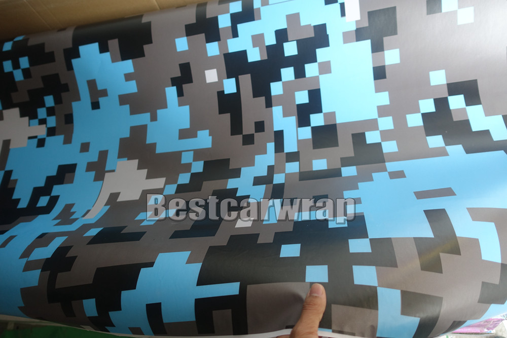 Baby Blue Digital Tiger Camo Vinyl Car Wrap foil With air bubble Free Blue Pixel Camouflage Graphics Car Sticker Film 1.52x10m/20m/30m /Roll