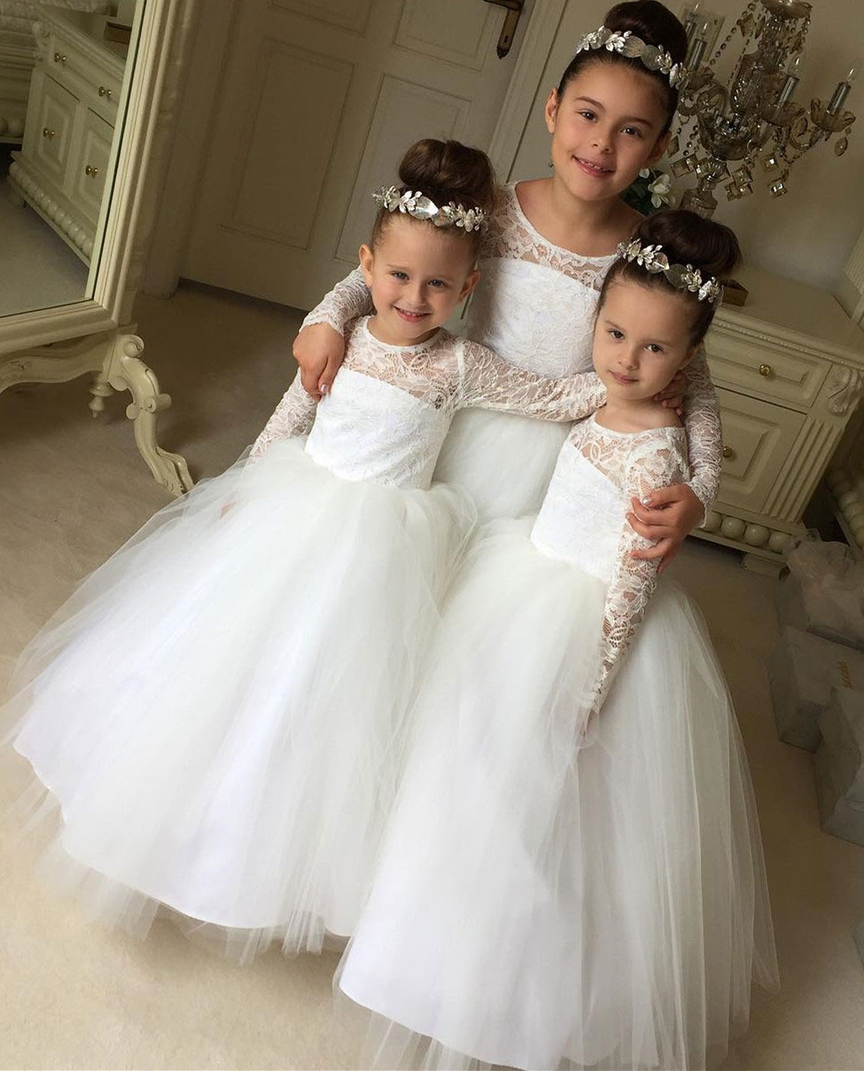 New Arrival White Sheer Neck Long Sleeves Tulle Flower Girl Dresses for Wedding Party with Lace, Brown
New Arrival White Sheer Neck Long Sleeves Tulle Flower Girl Dresses for Wedding Party with Lace, Brown