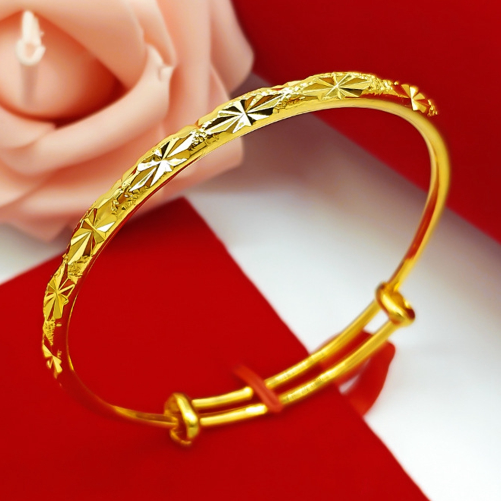 Womens Bangle Adjustable Bracelet Diameter 60mm Gold Filled Classic Female Star Carved Bangle Wedding Jewelry 4mm Wide