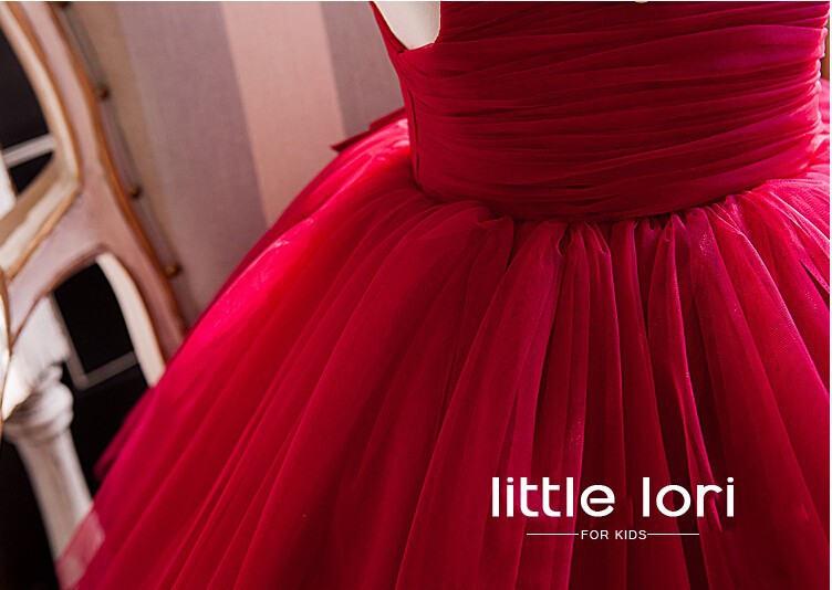 Elegant Girl Summer Dresses 2016 Red Chiffon Girls Wedding Party Birthday Dress Girl Baptism Vestidos with Big Bow 6M-12Y