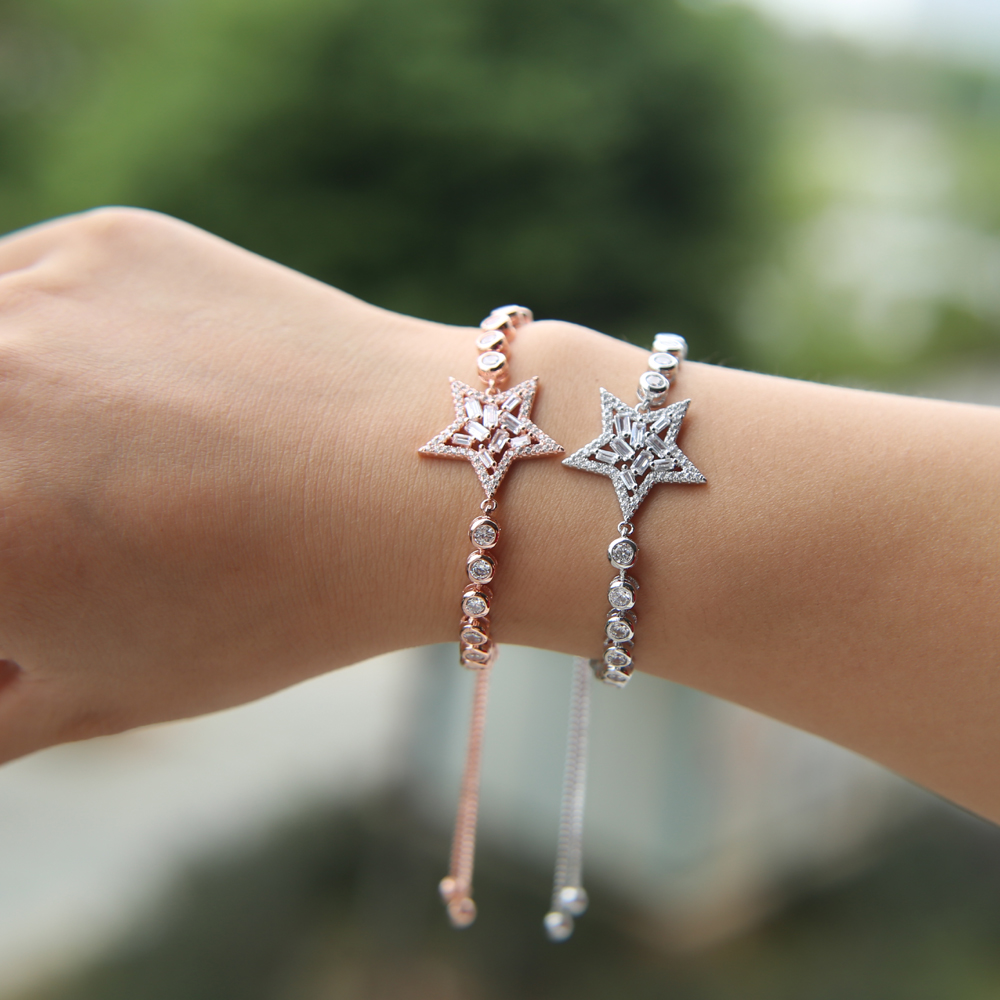 luxury fashion jewelry 2017 new baguette cubic zirconia star charm for christmas gift CZ tennis fashion sparking bracelet