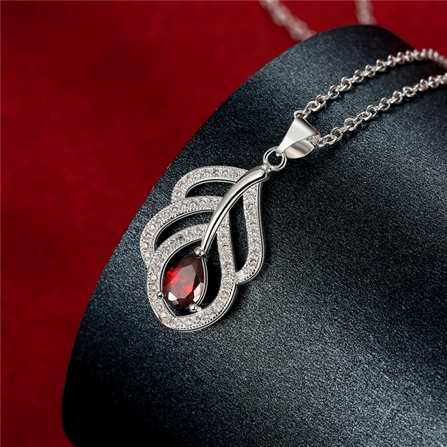 Brand new women's plant shape Pendant Necklace red gemstone sterling silver necklace STSN742,fashion 925 silver necklace factory direct sale