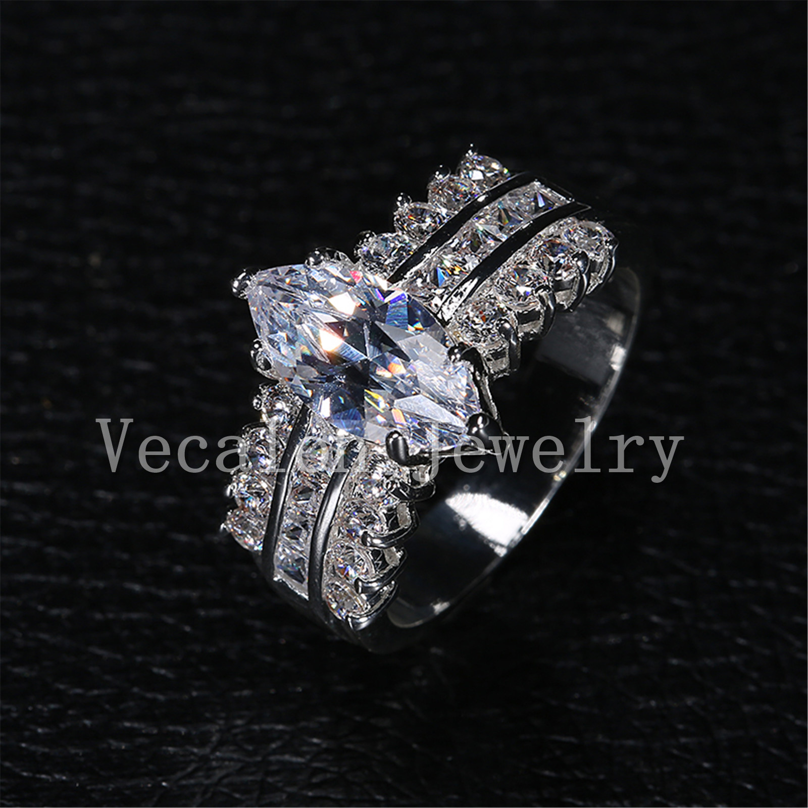 Vecalon 2016 Fashion Brand Handmade Marquise Cut 5ct Cz Simulated dia Sterg Sier Engagement Band Wedding Ring for Women