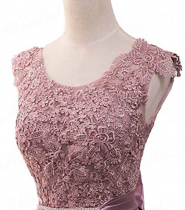 Elegant V-back Evening Dress Long 2018 Scoop Appliques Banquet Party Dress Stunning Satin Prom Dresses Robe De Soiree vestido de festa