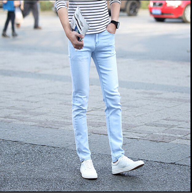 Wholesale-2016 Jeans Men Cotton feet pants Denim Fitness Trousers Fashion Solid Jeans For Men,Euro size 28''-34''