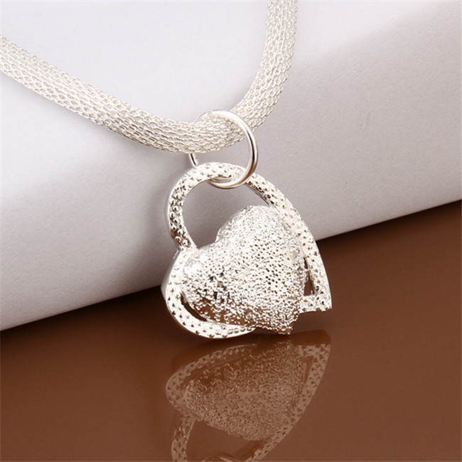 Hot sale Hanging double heart necklace sterling silver plate necklace STSN270,wholesale fashion 925 silver Chains necklace factory direct