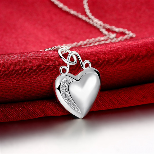 High grade women's heart shape Pendant Necklace white gemstone sterling silver necklace STSN703,brand new fashion 925 silver necklace