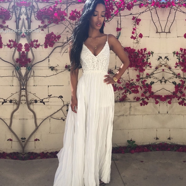fashion new arrival women's dress Ladies Sexy Strap V-Neck Lace Floral High Elastic Waist Backless Chiffon Maxi Party Beach Long Dress, White
fashion new arrival women's dress Ladies Sexy Strap V-Neck Lace Floral High Elastic Waist Backless Chiffon Maxi Party Beach Long Dress, White