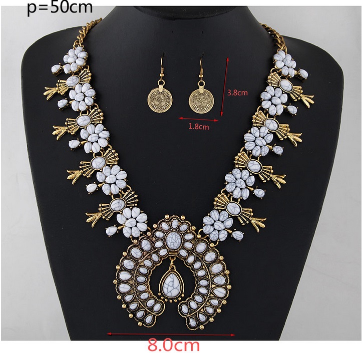 Bohemian Jewelry Sets For Women Vintage African Beads Jewelry Set Turquoise Coin Statement Necklace Earrings Set Fashion Jewelry