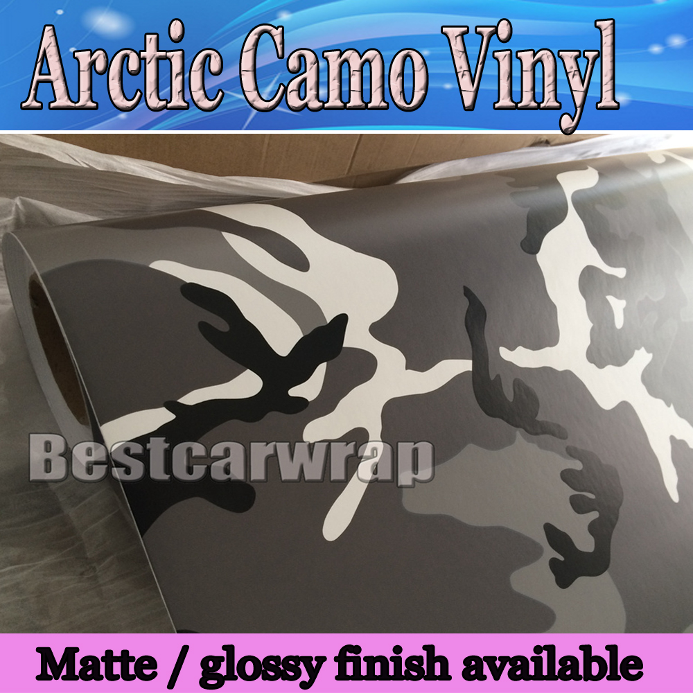 New Matte Black white snow Acrtic Camouflage Film Wraps Film Black urban camo whole car wrapping size 1.52 x 30m/Roll Free Shipping