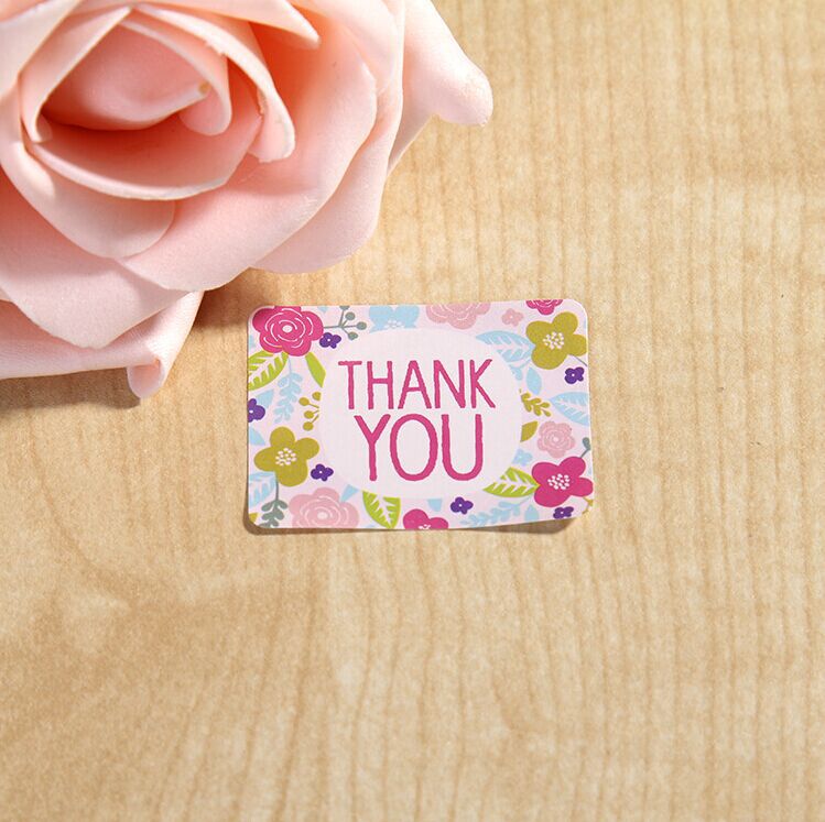 Pack of 100 Sheet Floral 'Thank You' Baking Stickers - 4x3cm Decorative Labels for Cookie Crafting & Gifts