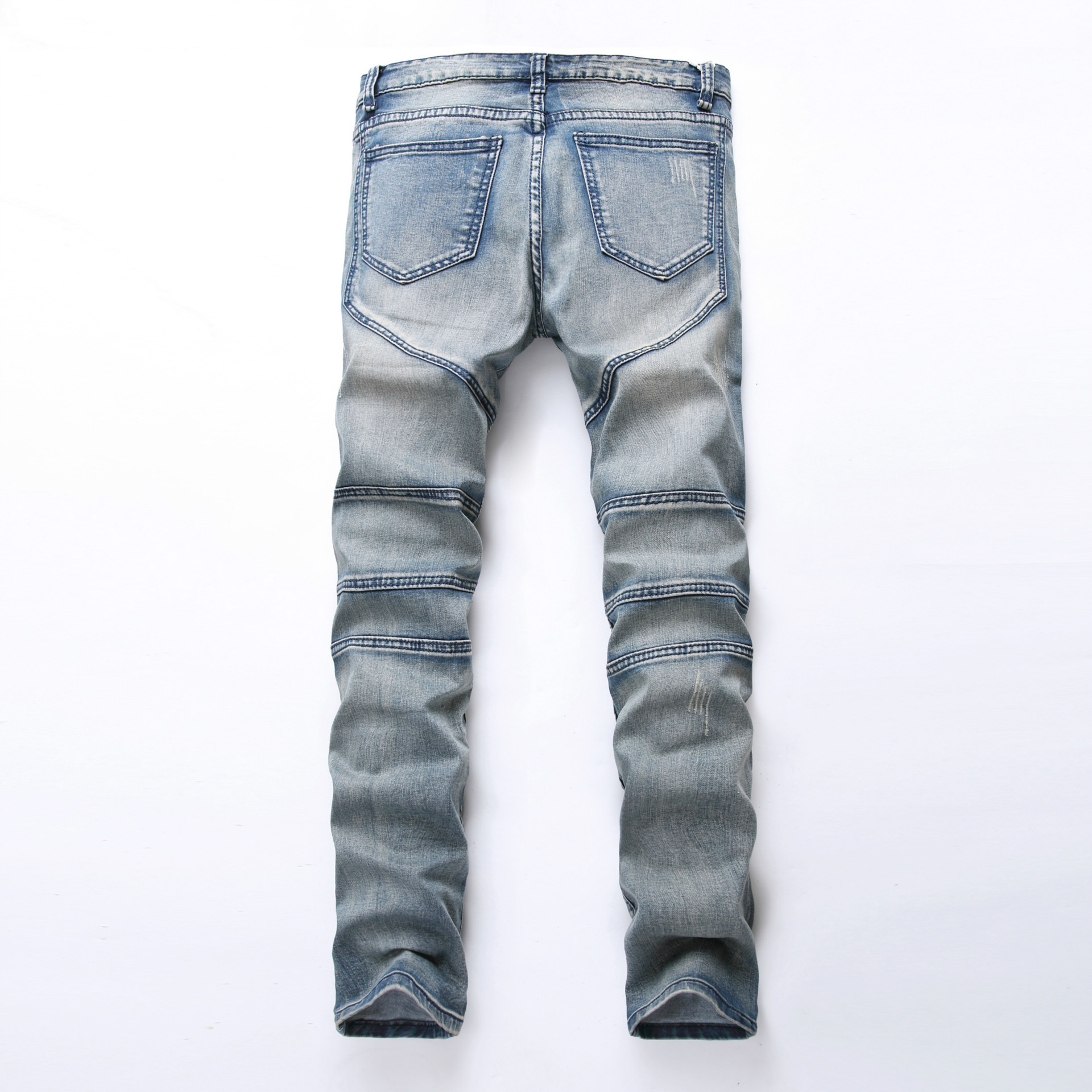European street tide brand motorcycle personality wrinkle Slim pants high-elastic hole tide jeans support mixed batch