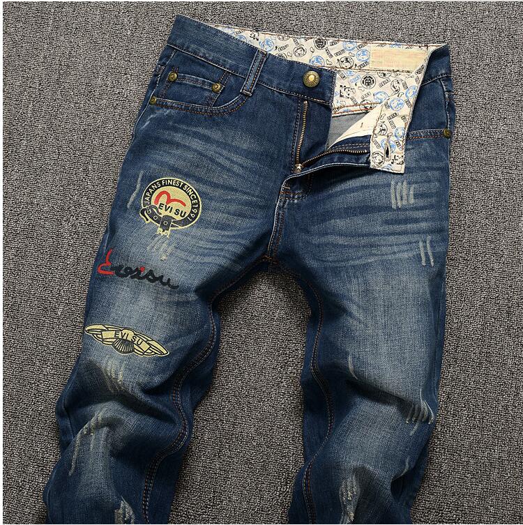 New Arrival Fashion Mens Jeans Brand Casual Dark Blue Mid Denim Pants Large Size Straight Full Length Skinny Jeans Men Cotton
