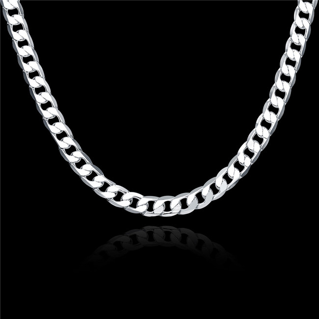New arrival 8MM flat sideways necklace Men sterling silver plate necklace STSN034,fashion 925 silver Chains necklace factory direct sale