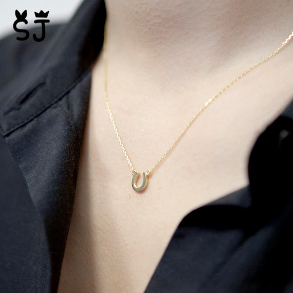 30PCS Gold Silver Lucky Horseshoe Necklace Mens Jewelry Horse Hoof Necklaces Cute U Necklace Small Simple Paw Necklaces