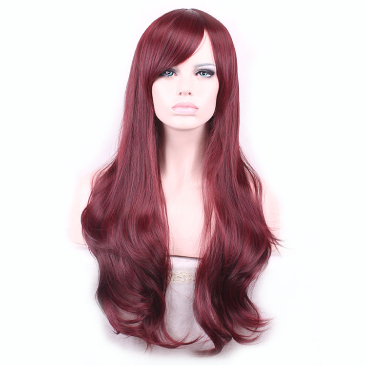 WoodFestival lolita wave wig heat resistant synthetic hair bangs natural burgundy wigs for women african americans