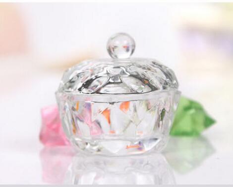 Nail Art Acrylic Crystal Glass Dappen Dish Bowl Cup with Cap Liquid Glitter Powder Caviar round KD1