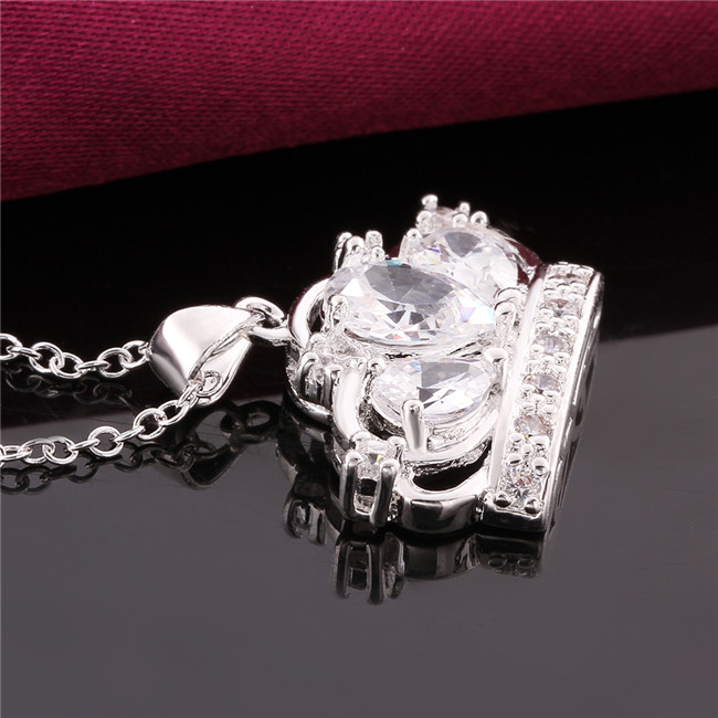 New arrival lmperial crown pendant necklace white gemstone sterling silver plated necklace STSN579,fashion 925 silver necklace factory