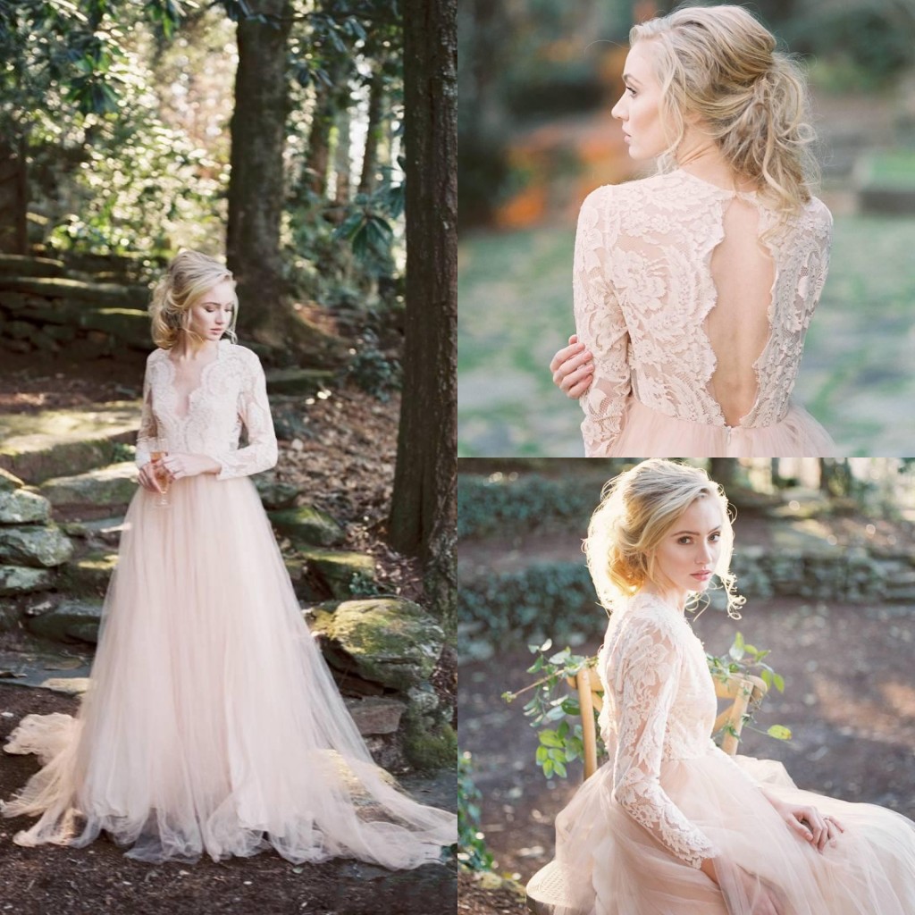 2020 Bohemian Blush Pink Wedding Dresses V Neck Lace Appliques Long Sleeves Illusion Hollow Back Tulle Sweep Train Plus Size Bridal Gowns, White
2020 Bohemian Blush Pink Wedding Dresses V Neck Lace Appliques Long Sleeves Illusion Hollow Back Tulle Sweep Train Plus Size Bridal Gowns, White