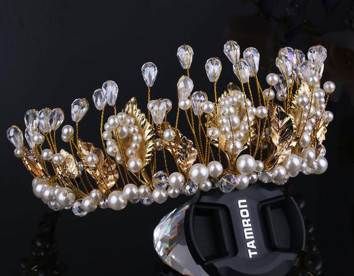 Gold Vintage Bridal Jewelry Headpiece Pearl Hair Accessories Crystal Hair Band headbands Bridal Crown Tiara Wedding Jewelry HT121