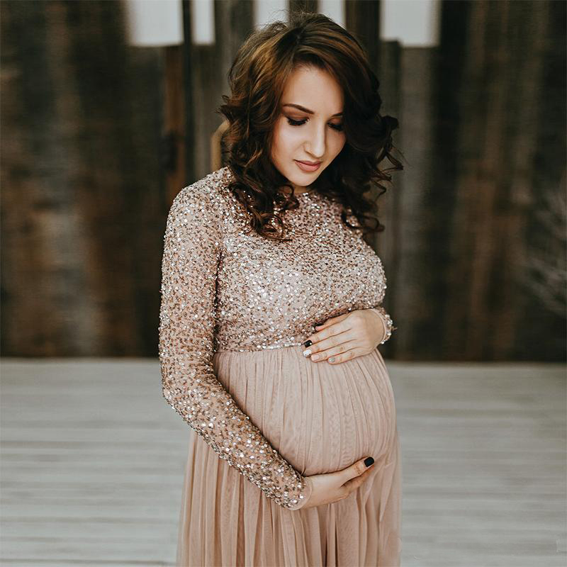 robe de soiree A Line Short Prom Dresses Empire Sequins Long Sleeves Short Pregnant Prom Dresses Plus Size Formal Dresses