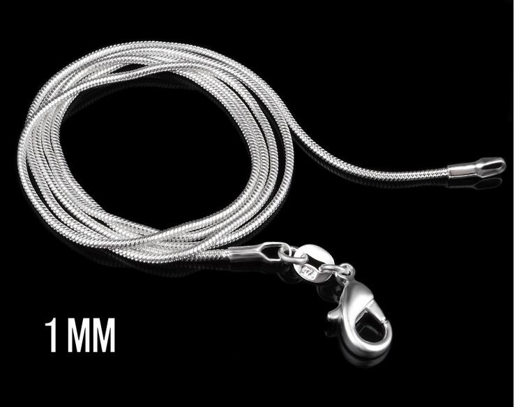 Free shipping S Sterling Sier Chains Necklaces 1mm Snake Chain DIY Necklace 16inch 18inch 20inch 22inch 24inch sailormoon sister have Jewelry accessor