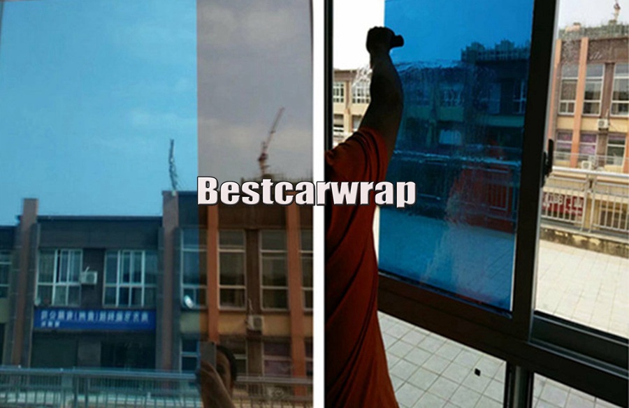 Blue Mirror Chrome Wiindow Tint Film Solar Film For building window SELF ADHESIVE size 1.52x30M 4.98X98FT