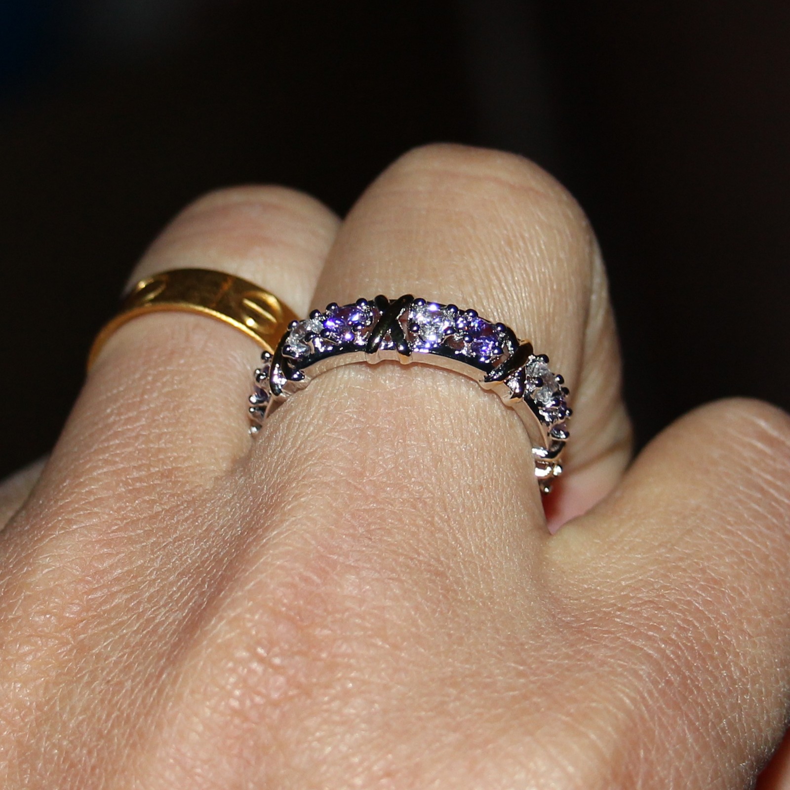 Size 5-11 2016 New Hot Jewelry 2 color 925 sterling silver Amethyst&topaz CZ Diamond Wedding Engagement Band RINGS For Women LOVE GIFT