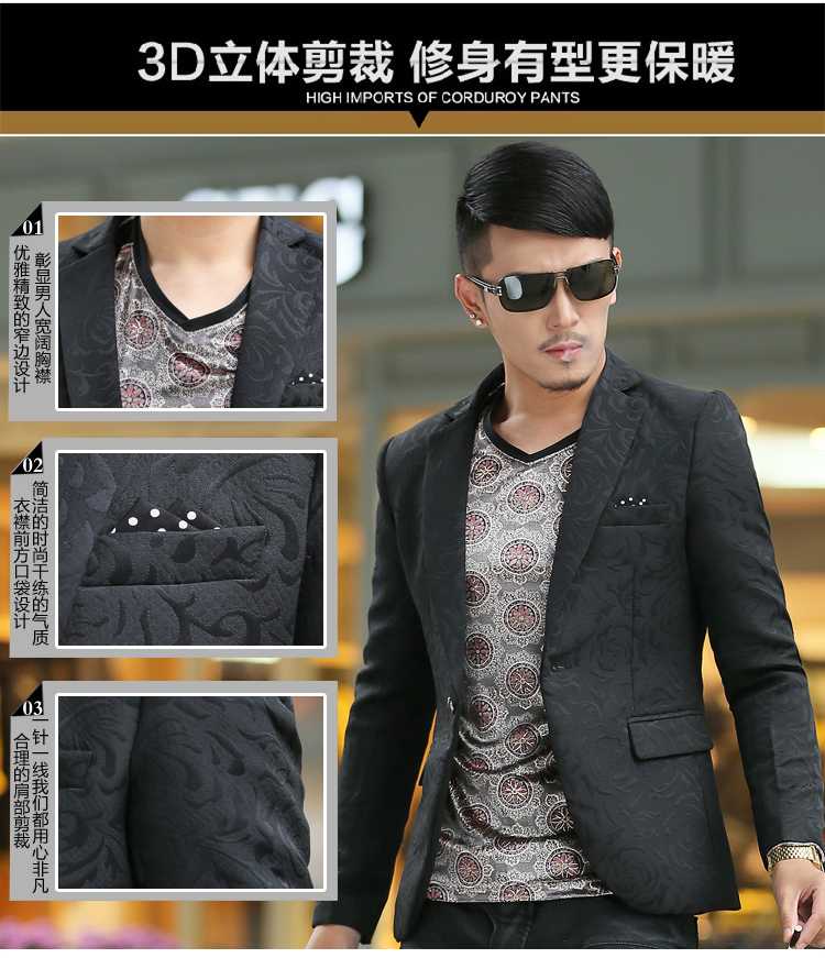 Wholesale-Flower suit male plus size plus size blazer male autumn slim blazer men's clothing outerwear