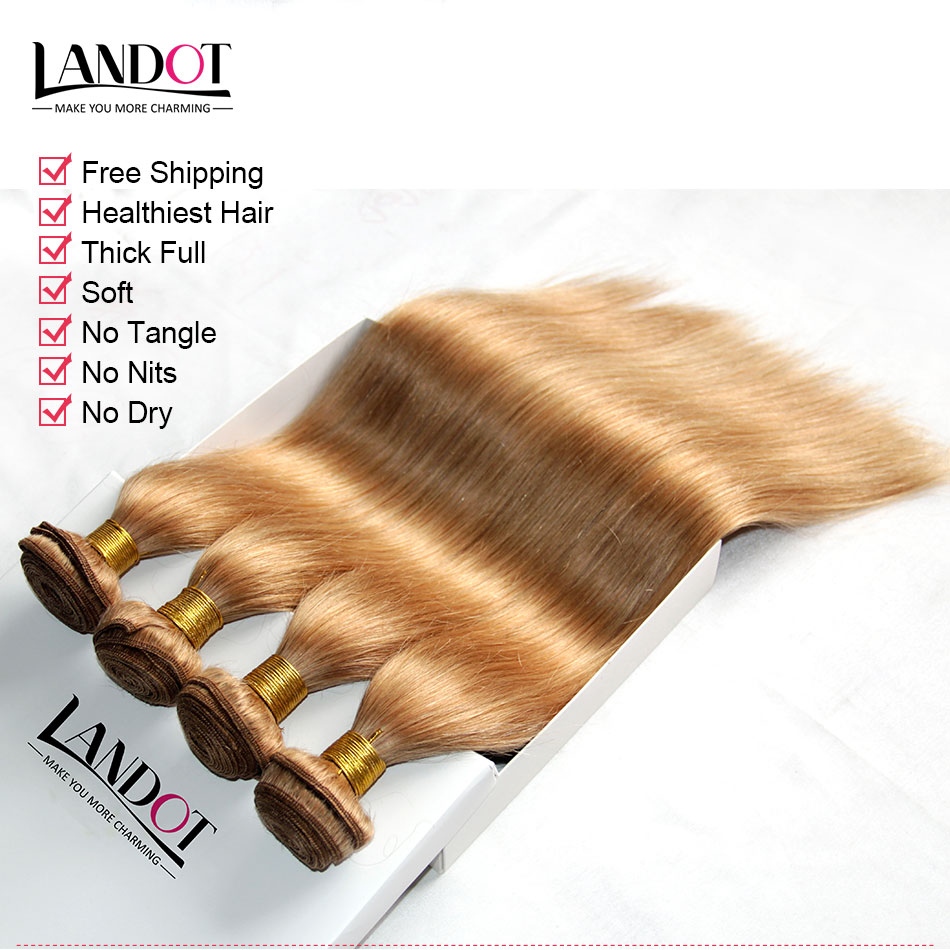 Brazilian Virgin Hair Straight TOP Honey Blonde Color 27# Peruvian Indian Malaysian Cambodian Remy Human Hair Weave Extensions 3/4 Bundles