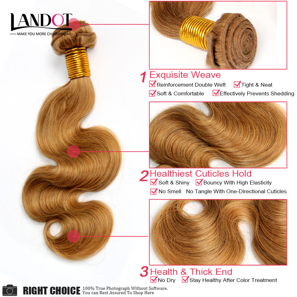 Honey Blonde Brazilian Peruvian Malaysian Indian Russian Human Hair Weave Body Wave 3/4/5 Bundles Lot Color 27# Brazilian Hair Extensions