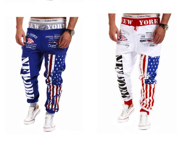 2016 Fashion men joggers pants skinny sweatpants hip hop jogging trousers Flag letters print sweat pants