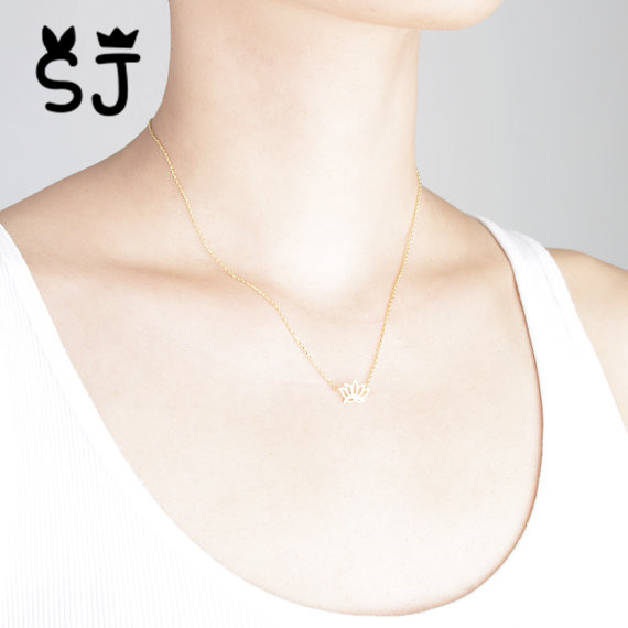 30PCS- N007 Gold Silver Tiny Lotus Necklace Lotus Flower Necklace Petal Bloom Blossom Necklaces Plant Jewelry for lady women