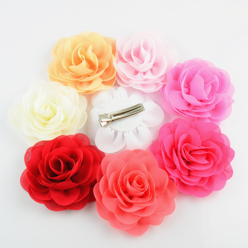 8cm chiffon fabric rose flower with alligator clip for baby hair accessory 24pcs/lot