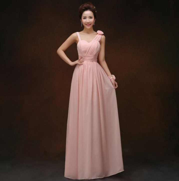 Pleated Long Chiffon Bridesmaid Dress Nude Pink Floor Length A Line Bridesmaid Gowns Lace Up