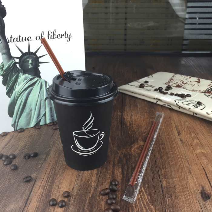 500ml biodegradable paper coffee cup, disposable coffee mug with lid and straw for shops