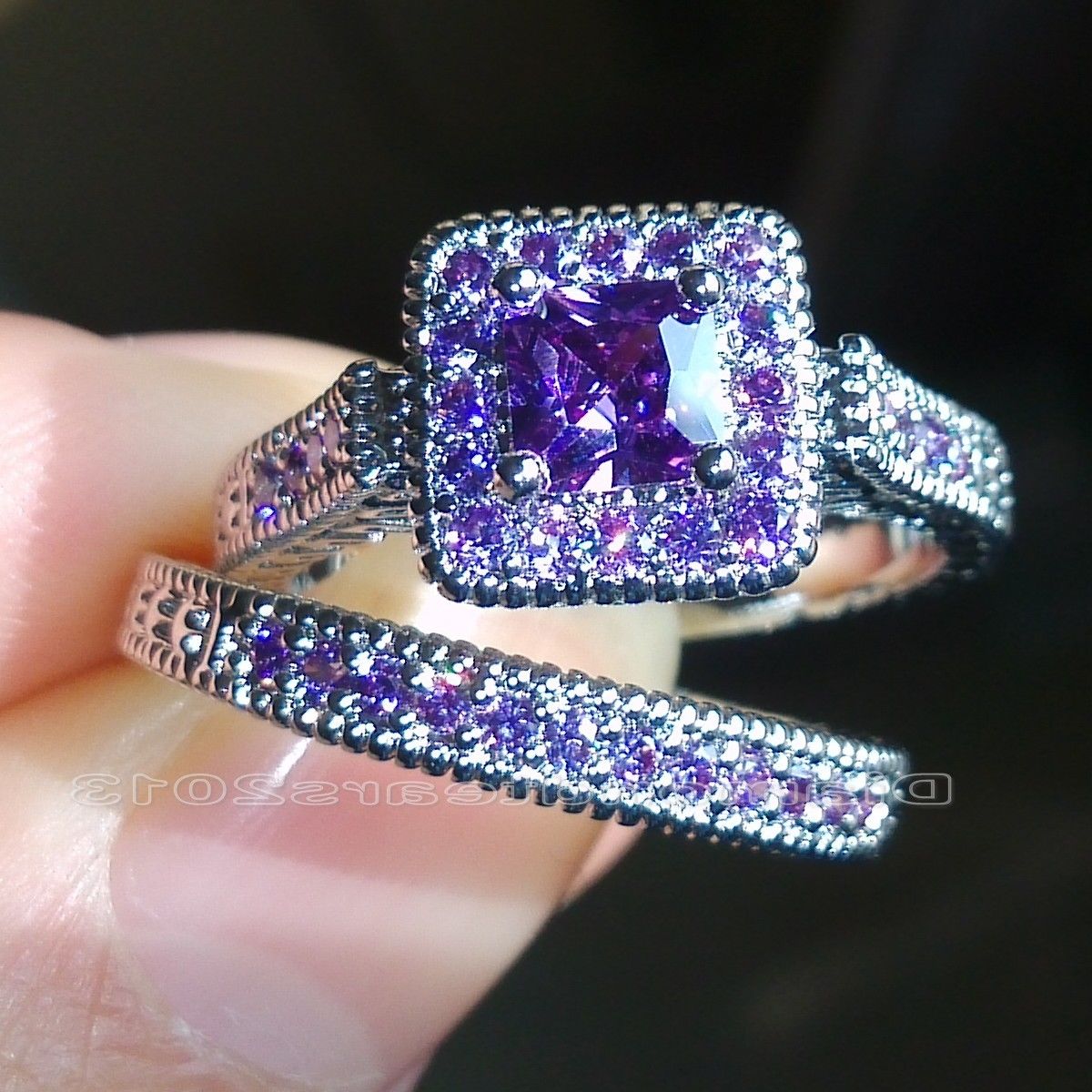 Princess Cut Amethyst Set: 2024 Bridal Engagement Ring Set