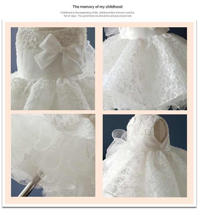 Noble white bow baptism christening gown,New born baby girls/infant princess Tutu birthday dresses,batizado,bapteme