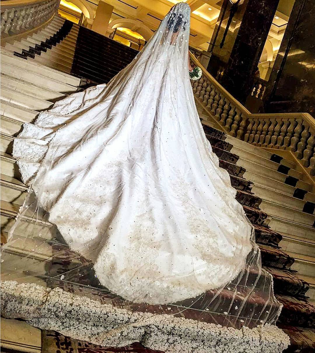 Luxury One Layer 6 Meters Long Bridal Veil With Floral Appliques Beaded Cathedral Length Wedding Veils For Bridal Wedding Accessories
