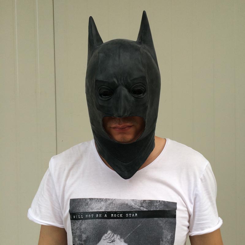on Cosplay Batman Masks Dark Knight Adult Full Head Batman Latex Mask Hood Silicone Halloween Party Black Mask per Hero Co4292921
