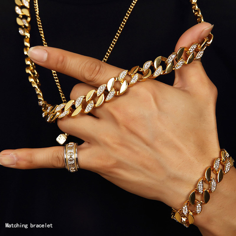 Men Hip Hop ICED OUT 18K Gold Plated W/CZ Curb Miami Cuban Link Chain Necklace & Bracelets Bling Bling Jewelry Set, Golden
Men Hip Hop ICED OUT 18K Gold Plated W/CZ Curb Miami Cuban Link Chain Necklace & Bracelets Bling Bling Jewelry Set, Golden