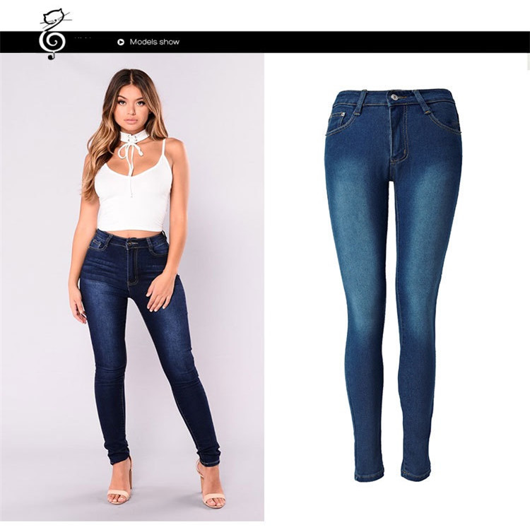 Vintage Mom Fit High Waist Jeans Elastic Femme Women Washed Blue Denim Skinny Jeans Classic Pencil Pants