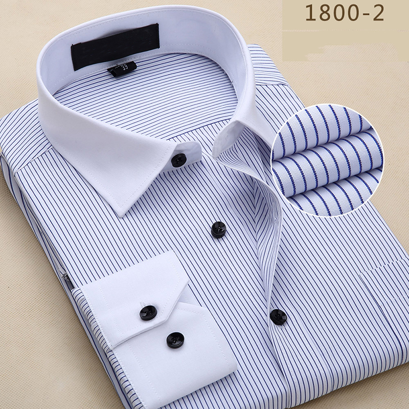 Wholesale-Men Shirt Striped Shirt Men Brand Business Casual Long Sleeve Turn-down Collar Striped Men Dress Shirt Men Clothes IF2011